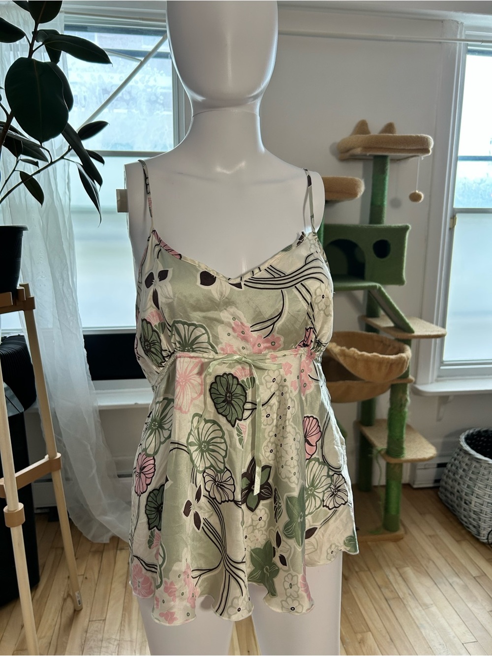 Satin Camisole Green and Pink